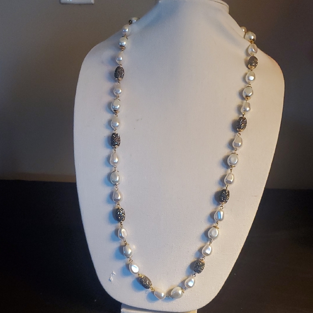 Gray and Pearl Necklace with Gold Accents